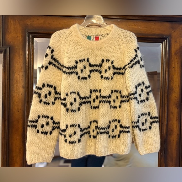 Tam Italia Sweaters - Tam Italia Vintage Mohair/Wool made in Italy Cream Black Patterned Women Sweater